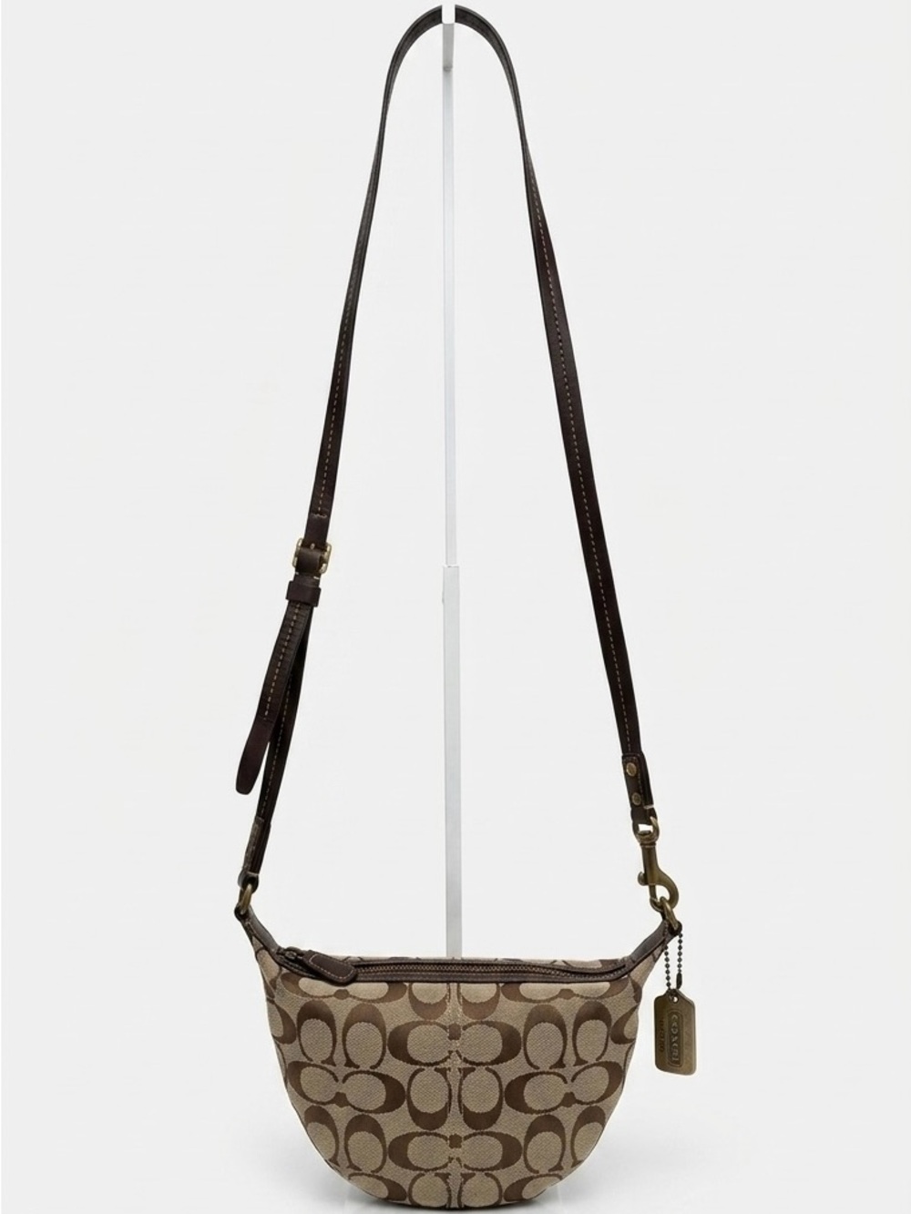 Coach Tan Signature Canvas Crossbody with Brown Leather Strap